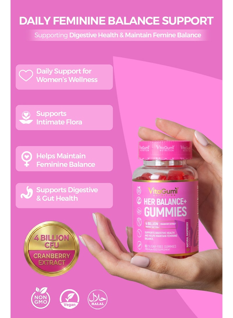 VitaGumi Nutrition HerBalance+ Gummies for Women | With 4 Billion CFU Probiotics & 170mg Cranberry Extract | Gut & Intimate Flora Support | 60 Vegan, Halal, Gluten-free Gummies | Delicious Natural Raspberry Flavour | 1 Month Supply - Image 2